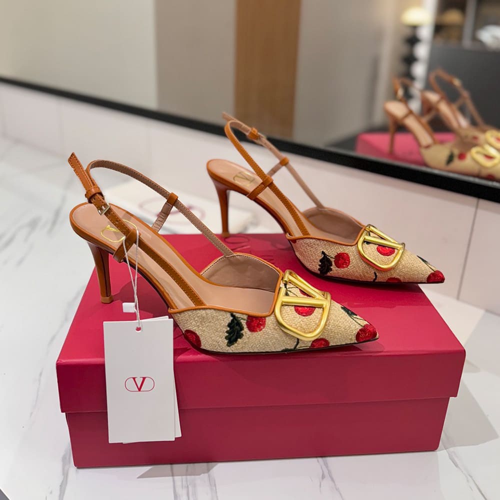 VALENTINO VLOGO SIGNATURE cherry pattern jacquard lace-up high heels (heel height 5cm|8cm)